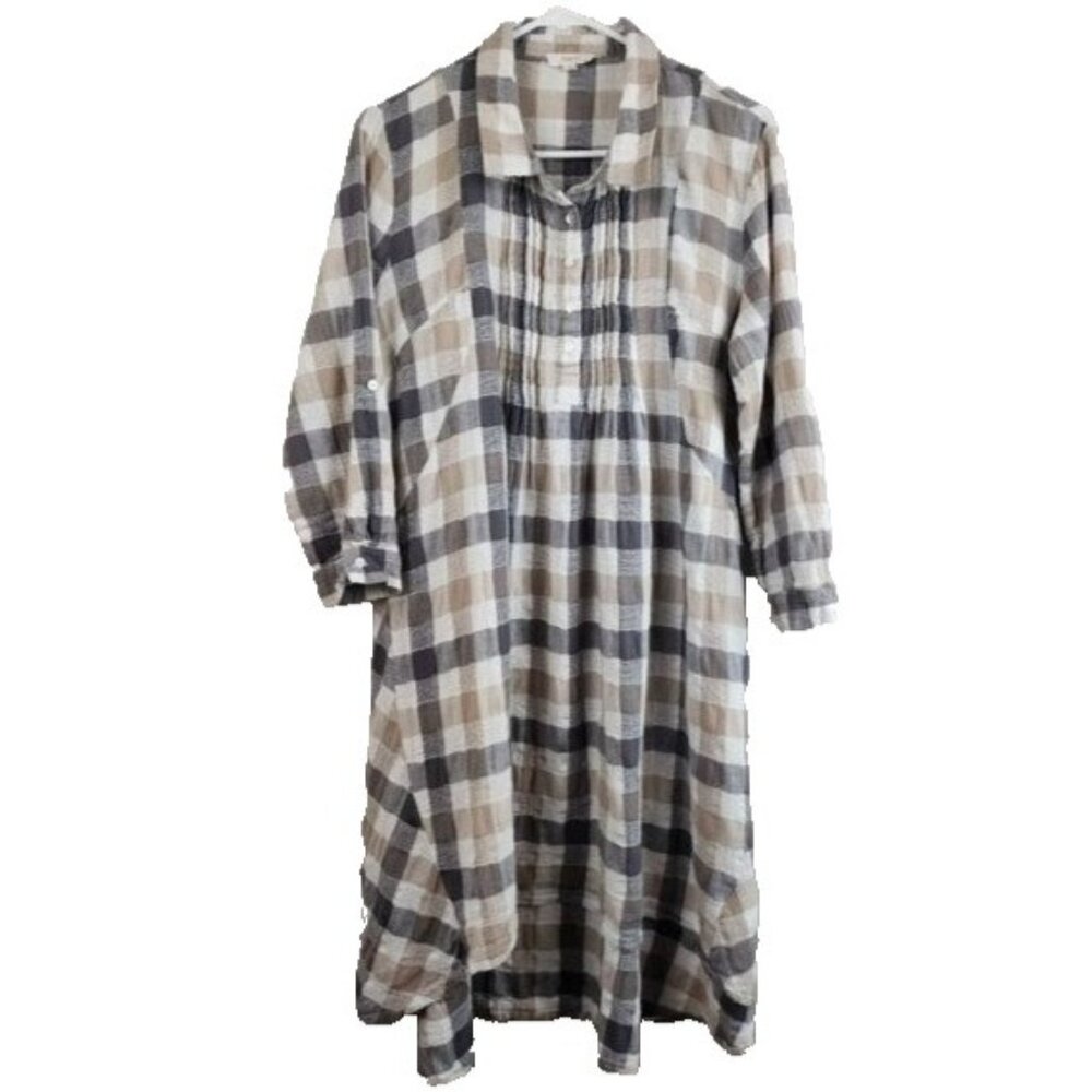 Oddy Womens Shirt Dress Medium High Low Plaid 3/4 Sleeve Cottagecore BOHO